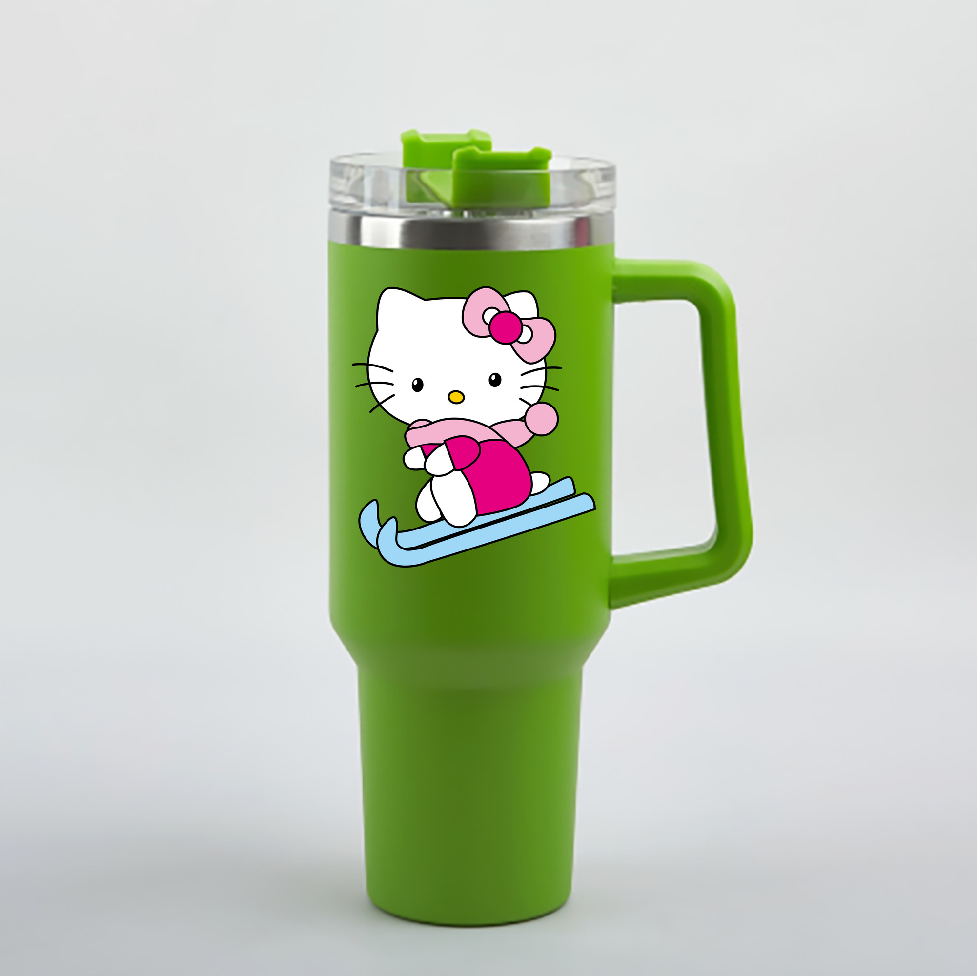 （画像用） Hello Kitty ハローキティ 1200mL車用タンブラー - クリスタルステッカー（プラスチックストロー付き）